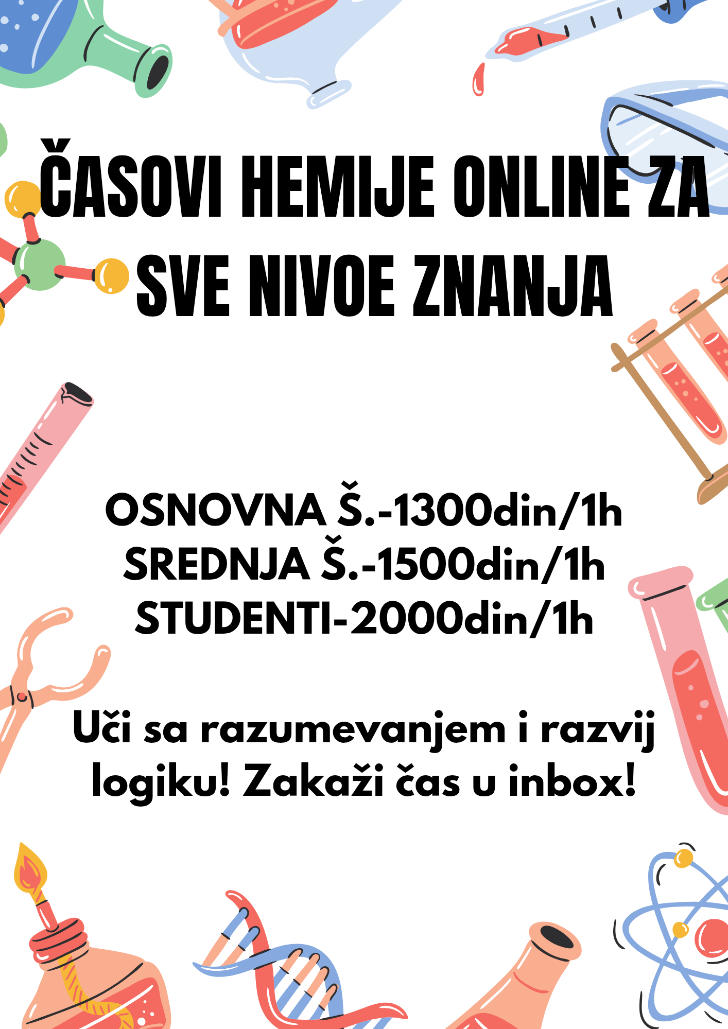 Casovi hemije ONLINE za sve nivoe znanja