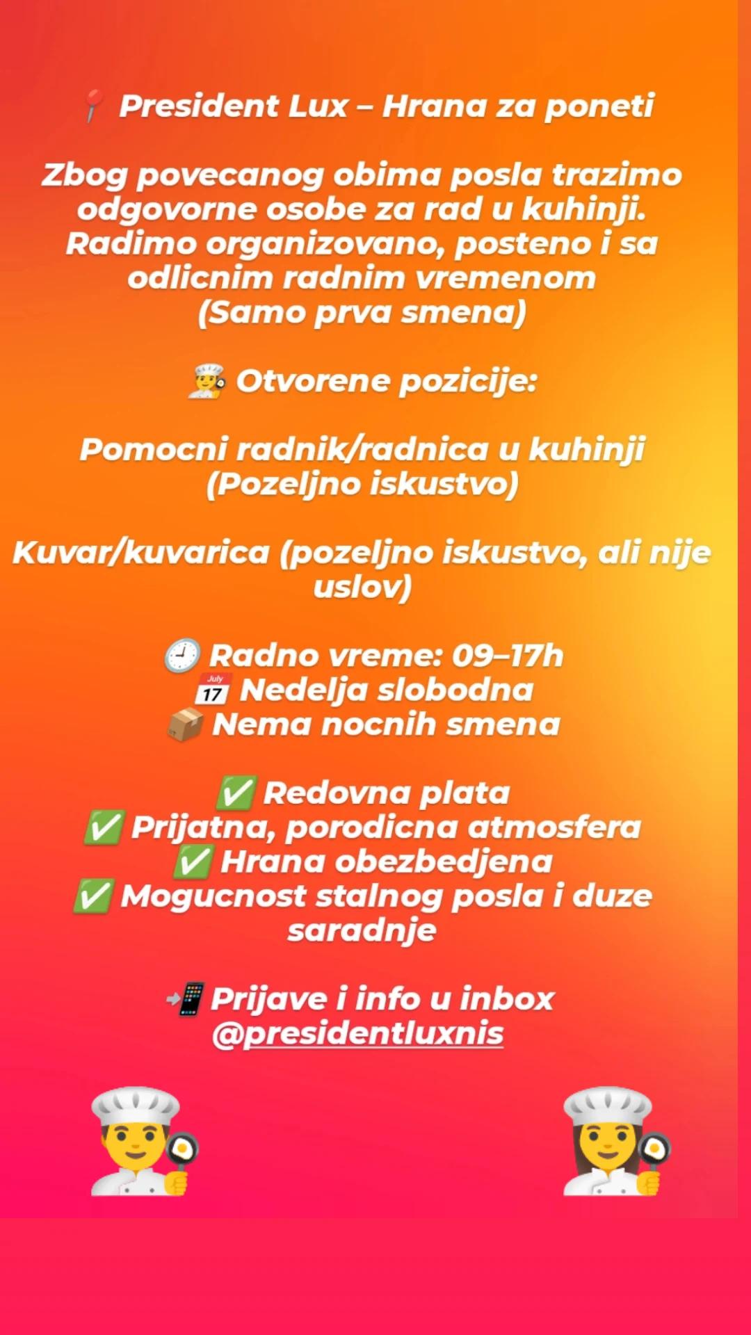 POTREBAN KUVAR/KUVARICA. ODLICNI USLOVI