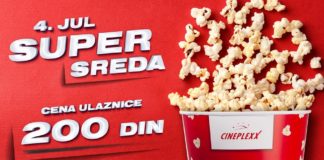Cineplexx Niš: SUPER SREDA 4. jula, cena ulaznice 200 dinara Ne propustite Super sredu 4. jula u bioskopu Cineplexx Niš kada vas očekuje cena ulaznice od 200 dinara za sve projekcije! Karte su u prodaji!
