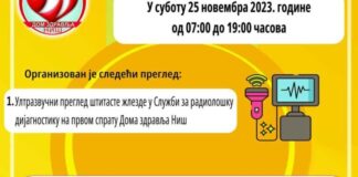 Ultrazvučni pregledi štitaste žlezde u subotu 25. novembra u niškom Domu zdravlja