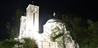 Osvetljen hram Svetog cara Konstantina i carice Jelene