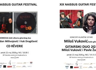 Slobodan Milivojević i alumni FU Miloš Vuković i Pavle Žarkić otvaraju XIX Naissus Guitar Festival