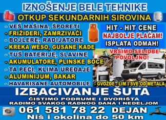 Otkup sekundarnih sirovina, iznošenje bele tehnike i izbacivanje šuta – Dejan, Niš i okolina