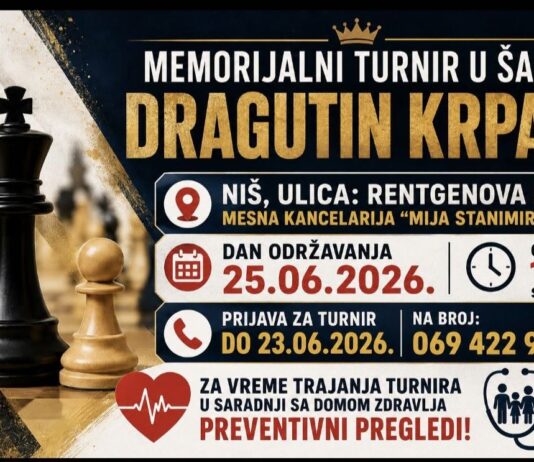 Memorijalni šahovski turnir „Dragutin Krpan“ u Nišu uz besplatne preventivne preglede